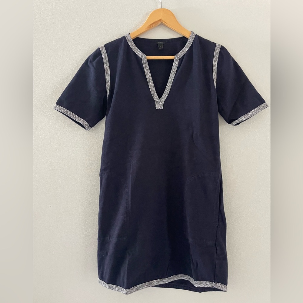 J. Crew Navy Mini Dress with Blue & White Embroidery Trim